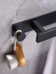 1 件黑色无钻不锈钢毛巾架，适用于浴室和卫生间 - 黑色 - 查看 4