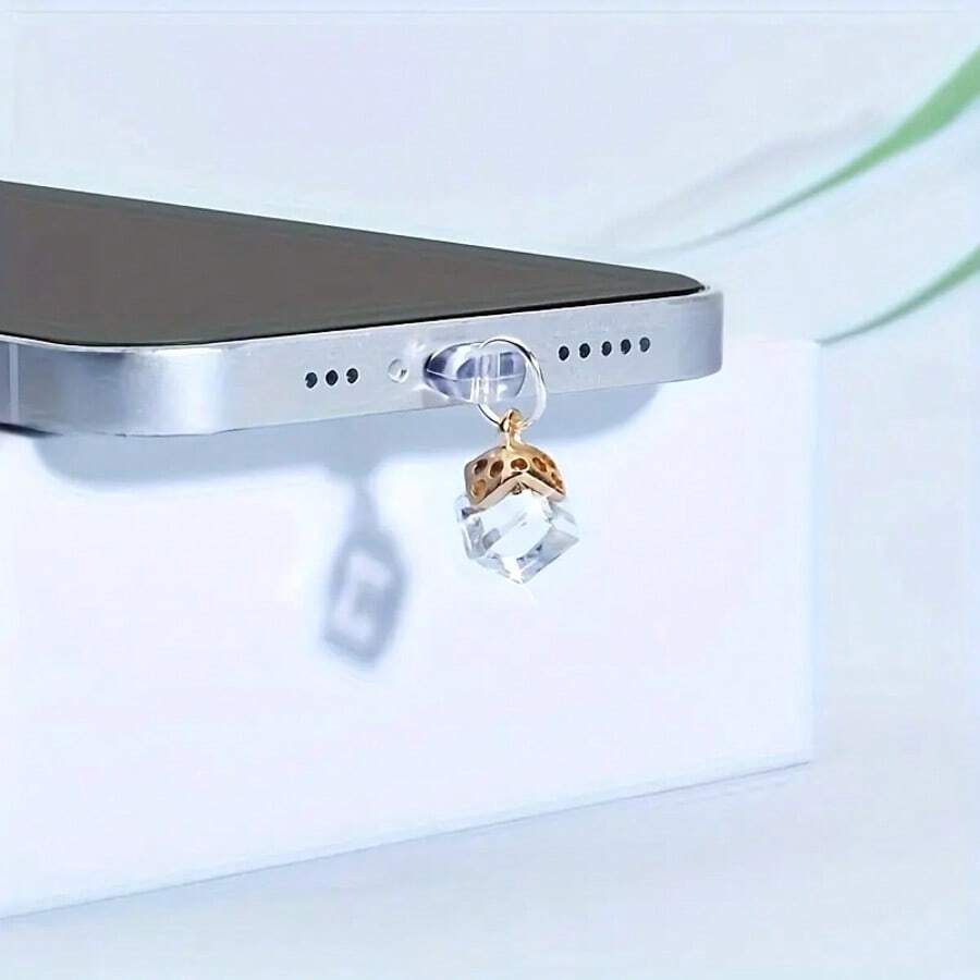 1 pieza Elegante colgante para el teléfono en forma de corona dorada con cristal - Una decoración cuadrada elegante compatible con Apple y Android, resistente a la suciedad y a los golpes, protección de teléfono inteligente y a la moda