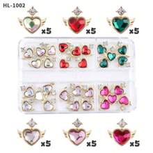 30 piezas Encantos de uñas de lujo de aleación 3D con forma de corazón, pedrería de 6 colores, piedras preciosas doradas para decoración de arte de uñas, accesorios para mujeres