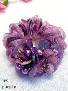 1pc Elegant Floral Double-Layer Large Hair Scrunchie, High Elasticity Hair Tie, Suitable For Women's Daily Use And HairstylingScrunchiesscrunchy Hair Ties