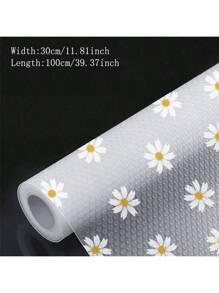 1roll Chrysanthemum Pattern Shelf Liner, Non-Adhesive Drawer Liner, Non-Slip Refrigerator Mat, Waterproof EVA Cabinet Liner, Easy To Clean Kitchen Mat