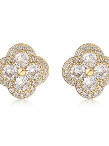 1 Đôi bông tai hình cỏ bốn lá tối giản, mạ vàng 18K, làm từ thép không gỉ, phù hợp cho nữ, phong cách thời trang Pháp, thích hợp cho tiệc tùng, hẹn hò và công sở. - cỏ bốn lá - Xem 2