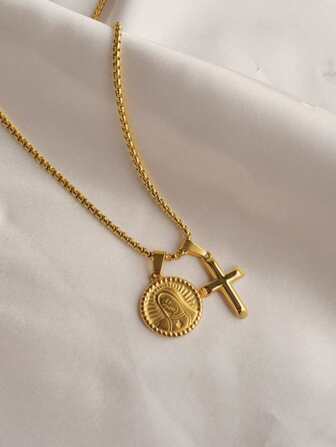 MECYLIFE 1 件個人化十字吊墜項鍊,不鏽鋼男士嘻哈首飾