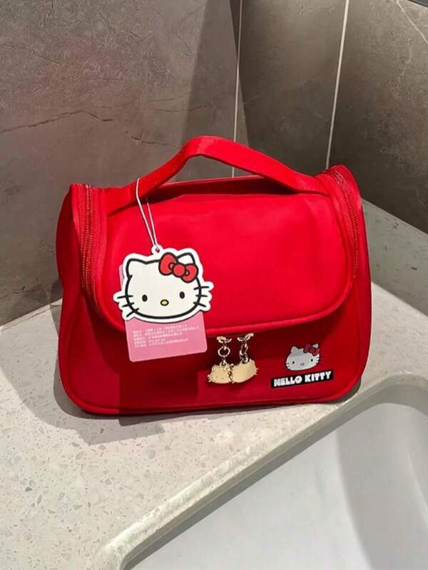 Sanrio Bolsa de maquillaje Sanrio Hello Kitty de 1 pieza, de gran capacidad y portátil para viajes, bolsa de aseo, bolsa de almacenamiento de cuidado de la piel, bolsa de almacenamiento multifuncional, regalo de año nuevo, regalo de cumpleaños, organizador de viaje de maquillaje y artículos de aseo, regalos esenciales con cremallera y accesorios de uñas