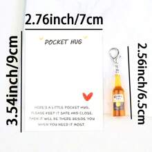 1/2pcs Resin Fake Beer Bottle Pendant Keychain With Motivational Pocket Hug Card, Cute Novelty Party Favor, Bag/Backpack Accessory, Fashion Jewelry, Birthday, Back To School Decoration