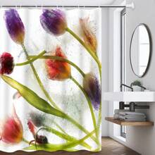 1/4pcs Flower Petal Printed Waterproof Shower Curtain Set, Includes 12 Curtain Hooks, Bathmat, U-Shaped Mat, Modern Home Bathroom Decor, Washable Polyester Fabric, Suitable As Gift