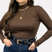 Blusa Gola Alta 100% Algodão Manga Comprida Cacharrel Casual Confortável