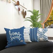 4-Piece Linen Pillowcase Set, Brown/Burgundy/Blue-Green Bohemian Style Geometric Simple Square Cushion Cover Is Perfect For Decorating Sofas, Living Rooms, Rooms, Outdoor Terraces And Courtyards. Printed On One Side, The Pillow Core Is Not Included