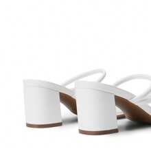 Women Minimalist Chunky Heeled Mule Sandals Multi Strap Square Toe Slip On Comfortable Summer Sandals - trắng - Xem 4