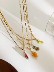 Monlansher 1 pezzo Collana da donna in acciaio inossidabile con pendente fatto a mano a goccia di smalto a forma di frutta, design alla moda, fresco e carino, stilosa e versatile per uso quotidiano