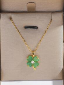 1pc Elegant Lucky Four-Leaf Clover Pendant Necklace, & Versatile Choker Necklace For Women - Four Leaf Clover - View 2