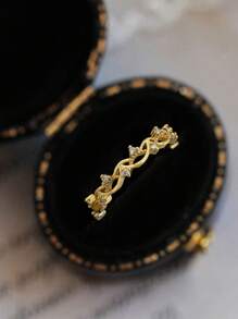 1pc 925 Sterling Silver Vintage Elegant Hollow Leaf Ring, Inlaid With Cubic Zirconia, Exquisite Jewelry Gift For Women, Party/Birthday Gift, Daily Wear - Ring - View 2