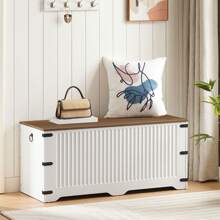 HOOBRO Storage Bench, Toy Box Organizer, Toy Chest With Safety Hinge, Farmhouse Style Storage Chest, 39.3 X 15.7 X 17.7 Inches For Living Room, Bedroom, Entryway - White - View 3