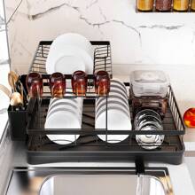 OYAJIA Large Dish Drying Rack - Extendable Dish Rack, Multifunctional Dish Rack For Kitchen Counter,Detachable Large Capacity Dish Drainer Organizer With Utensil Holder, Anti-Rust Dish Drainers With Cutlery & Cup Holders - 49*30*34cm - Black - View 3