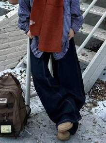 1 pieza Pantalones vaqueros amplios casuales de hombre con bloqueo de color, lavado vintage y patchwork, estilo "Justice Brother"