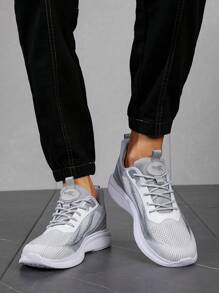 Men's Lightweight Shock-Absorbing Non-Slip Sports Sneakers, Suitable For Casual, Outdoor Activities, Travel, Exercise, Running. Grey Color