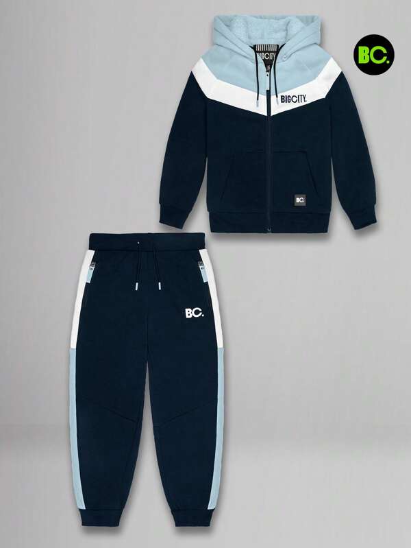 Big City Big City Pants Niño Conjunto Pants Peluche en Interior Moda Con Sudadera Con cierre Y Capucha con Peluche.