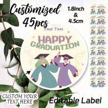 45/90 件可定制毕业贴纸，防水防晒纸质办公桌铭牌标签，用于学校毕业庆祝，个性化感谢贴纸，可作为礼物和派对礼物