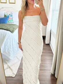 碎花连衣裙，女士夏装，白色毕业礼服 - 杏色 - 查看 7