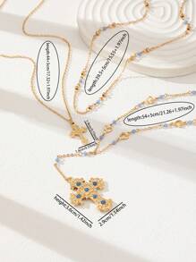 3 Pcs Blue Color Beads Cross Necklaces Set Women Layering Y Chain Necklaces Set Fashion Cross Jewelry - Multicolor - View 3