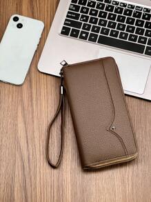 HOVI'S Vintage Style Minimalist Long Wallet, Large Capacity Business/Office Commuting Multi-Card Slot Zipper Wallet For Men & Women