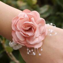 1 st. Koreaanse stijl kralen imitatie champagne roos elegante pols bloem, geschikt voor bruiden, bruidsmeisjes, vrienden op bruiloften, Valentijnsdag, feesten