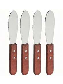 Deluxe Stainless Steel Butter Spreader Set With Wooden Handle - Wide Straight Edge For Easy Sandwich, Cheese & Condiment Application - Essential Kitchen Tool