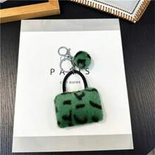 Plush Wallets Keyring For Women Cartoon Coin Purses With Keychain Mini Earphone Bag Ornaments Gift Cheetah Print - Multicolor - View 9