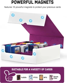 MTG Card  Storage Box,Holds 2400+ Single Sleeved Cards, Includes 4 Card Stoppers And 24 Card Dividers,Suitable For TCG Trading Cards, Magic Cards, Sports Cards - Trắng Tím - Xem 5