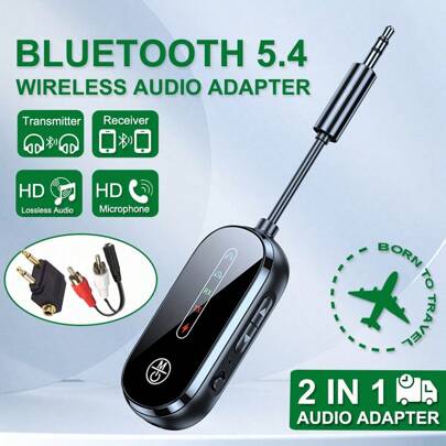 VAORLO 2-In-1 Bluetooth 5.4 Audio Transmitter Receiver With 3.5mm AUX Port, Wireless Adapter For Airplane, Connects 2 Microphone-Equipped Headphones, Suitable For TV, Car Kit, Speakers, Computer Headphones, Ideal For Fitness & Travel Enthusiasts