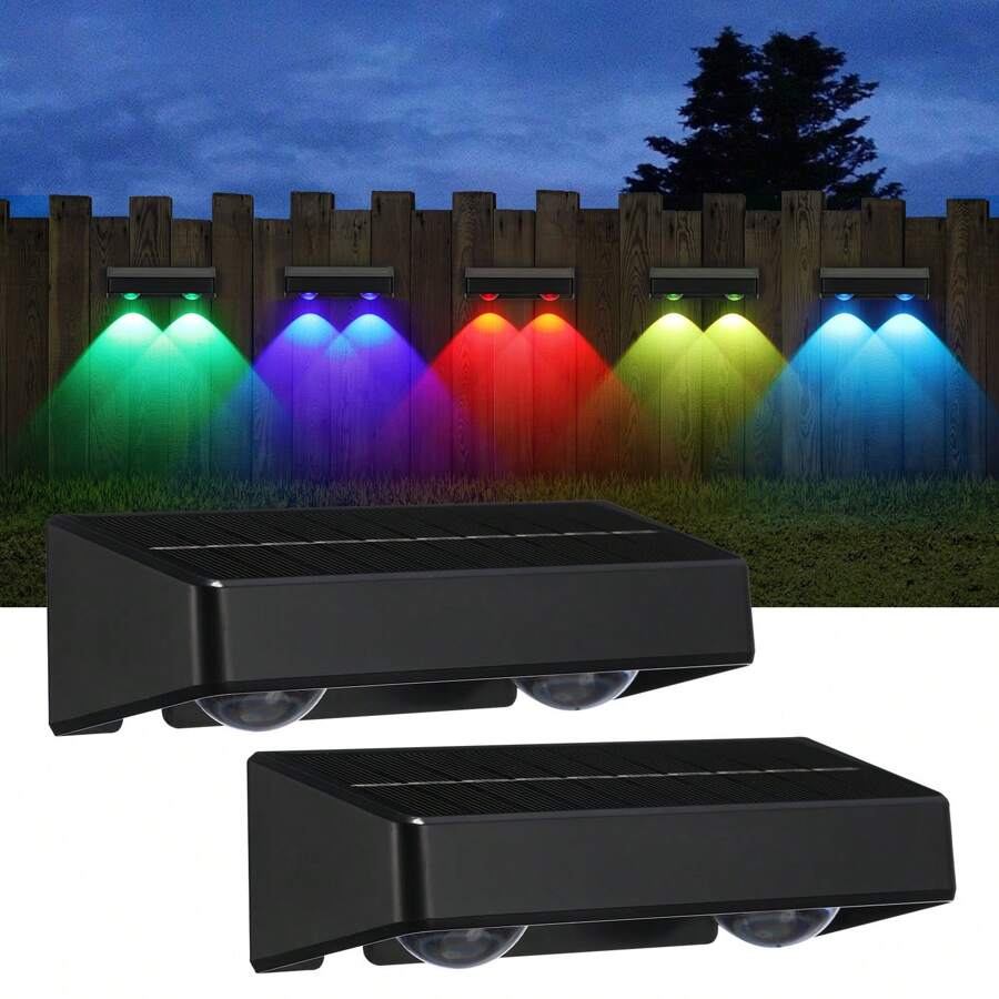 Outdoor Solar Garden Lights - 2-Pack Waterproof, Multi-Color (RGB Fade & Flash) Night Lighting For Gardens, Pathways, Patios, Decks, Stairs, & Fences - Black - View 1
