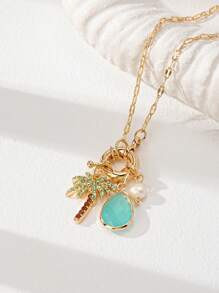 1pc Bohemian Summer Beach Palm Tree Pendant Necklace, Handmade Lobster Clasp Boho Vacation Jewelry Accessories (Shape And Color Have Random Variation)