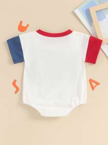 4th Of July Baby Boy Girl Outfit Newborn Infant Bubble Romper Short Sleeve Fourth Of July American Flag Summer Bodysuit - trắng - Xem 3
