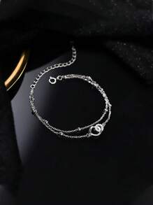 1pc 925 Silver Minimalist Fashion Versatile Anklet, Elegant Jewelry Gift For Women - Double Ring - View 6