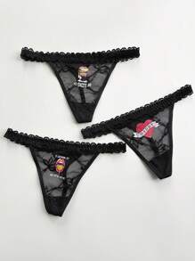 1pc Customized Lace Thong Panties With Photo And Text, Breathable Comfortable Triangle Underwear, Anniversary Birthday Gift, Present For Friend/Girlfriend/Wife/Valentine/Christmas/Halloween - Multicolor - View 9