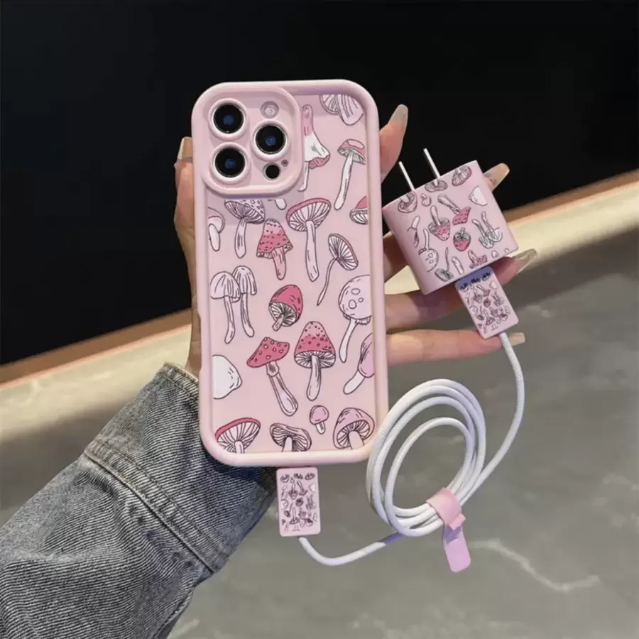 1pc Girly Pink Mushroom Pattern Charging Case With Protective Cover, Shock-Proof Phone Case Compatible With IPhone 16 Pro Max, 14/13, 12, 11 Pro Max, XS Max, X, XR, 8, 7 Plus, Mini, Suitable As A Birthday Gift, For Girlfriend, Boyfriend Or Personal Use