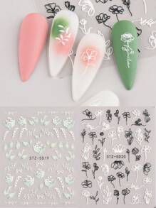 FULL BEAUTY 5D Zwart Wit Bloem Blad Nail Art Stickers 5D Geëmbosseerde Zelfklevende Acryl Decals, Kant Vlinder 3D Bloemen Bloeiende Lente Nail Art Decals DIY Zelfklevende Nail Art Decoraties Manicure