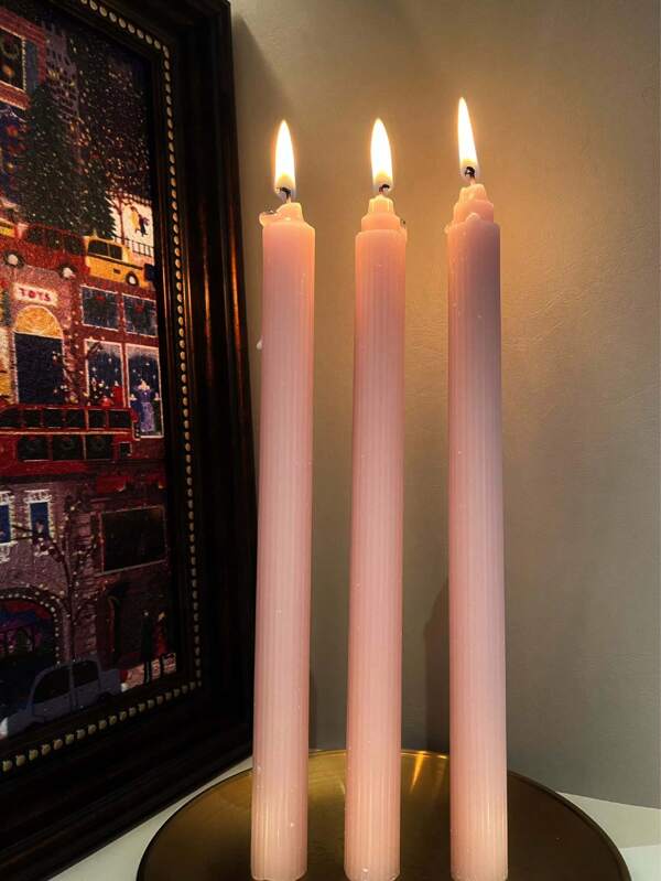4pcs 25cm/1set European Macaron Vertical Pattern Long Candles Colorful Wedding Candles Tapered Candles Long Stick Candles Suitable For Restaurants, Hotels, Living Rooms, Bedrooms. Romantic Dinner Sets And Wedding Decorations, Party And Home Decoration Candles, Home Smokeless And Odorless Candlelight Dinner Candle Holders, Restaurant Decorations, Gifts, Home Decorations, Suitable For Easter, Wedding Season, Valentine's Day Birthday Graduation