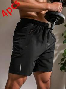 4 Stücke Set sommerlicher, lässiger und modischer, schnell trocknender Herren-Shorts für Sport, Laufen, Fitness und Strandmode, mit reflektierendem Druckdesign, das perfekte Geschenk für deinen Freund
