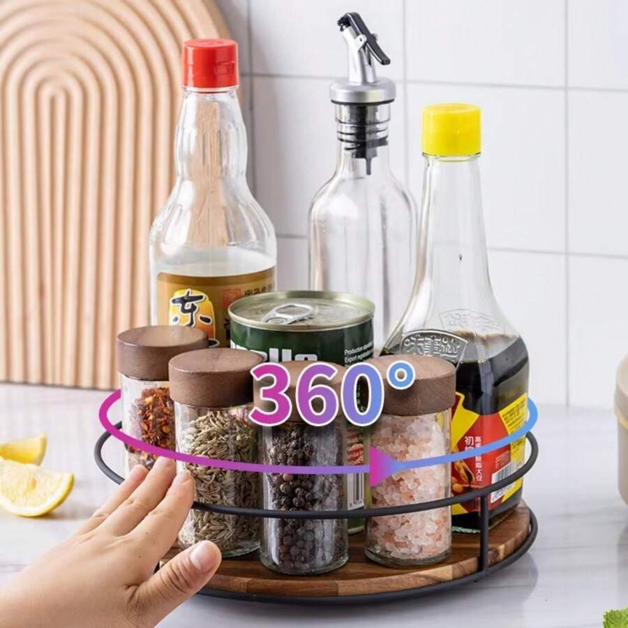 1pc Wooden 360°Rotating Rotating Spice Rack Organizer For Bathroom Kitchen Countertop Easy Access And Efficient Storage Desktop Storage Box Rotating Storage Tray For Desktop And Cabinet Organization Wooden Seasoning Spice Bottle Turntable Organizer Round Table Countertop Storage Shelf Makeup Organizer Wooden Kitchen Organiser 360 Degree Rotating Slouchy Susan Turntable Versatile Rotating Storage Rack Round Wooden For Home Kitchen Pantry - Multicolor - View 1