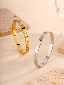 1 PIEZA Brazalete de acero inoxidable dorado con piedras artificiales para mujeres, no se mancha, ovalado, chapado en oro de 18 quilates, con flores de circonita cúbica artificial, regalo de joyería diseñador para adolescentes