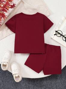 2 stuks babyjongen effen kleur dun gebreide korte mouwen top & shorts set, casual minimalistische lente/zomer outfit