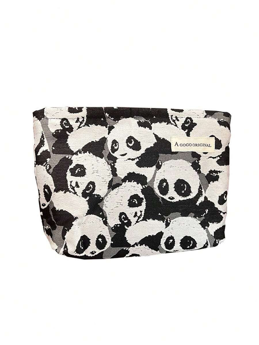 1 pieza Bolsa de maquillaje con estampado de panda, estuche de lona para cosméticos, bolsa de artículos de aseo, organizador de viaje, bolso de mano, bolsa de ropa interior