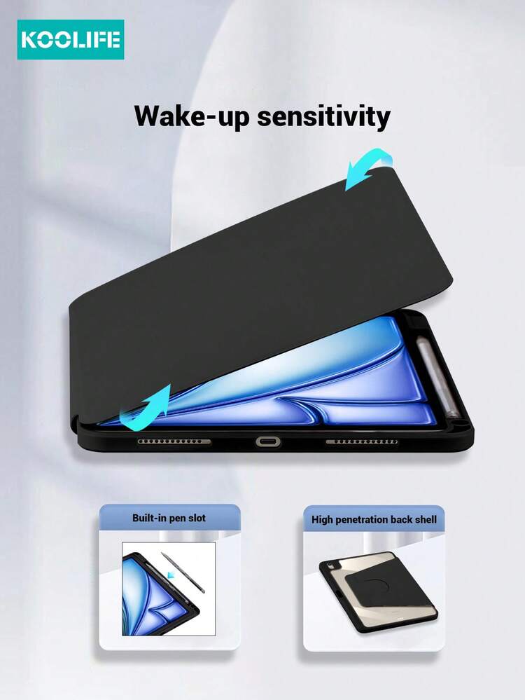 Koolife 1 件 Apple 360 旋转防刮 iPad 保护套，兼容内置笔架、360 度旋转对开支架保护套、优质防震自动唤醒/睡眠和灵活的视角 - 黑色 - 查看 5