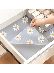 1roll Chrysanthemum Pattern Shelf Liner, Non-Adhesive Drawer Liner, Non-Slip Refrigerator Mat, Waterproof EVA Cabinet Liner, Easy To Clean Kitchen Mat