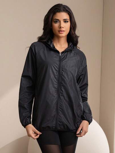 女士户外休闲风衣防水超轻纯色夹克薄款长袖骑行上衣