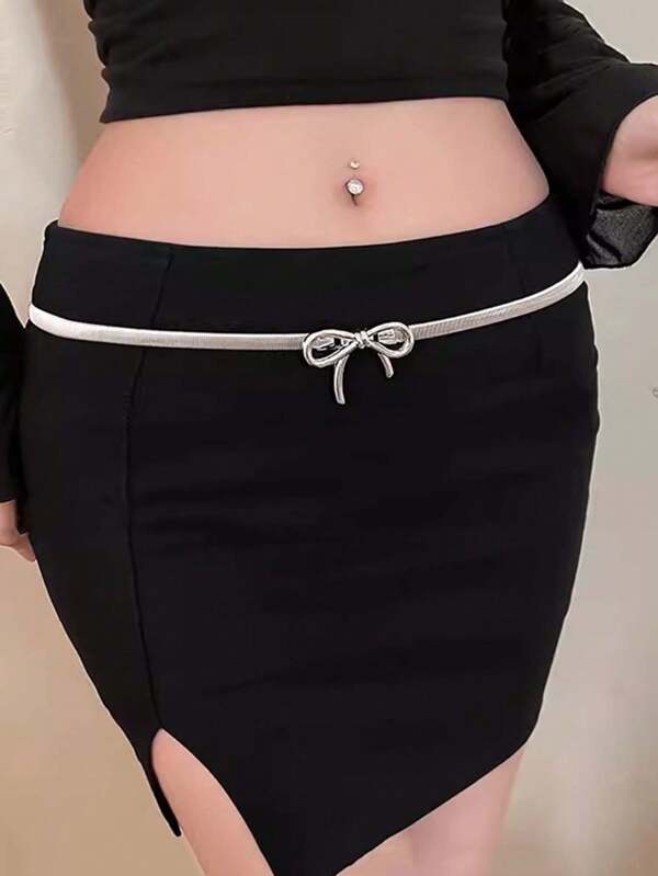 1 peça verão novidades laço simples cinto elástico vestido, jeans metálico corrente cintura acessório