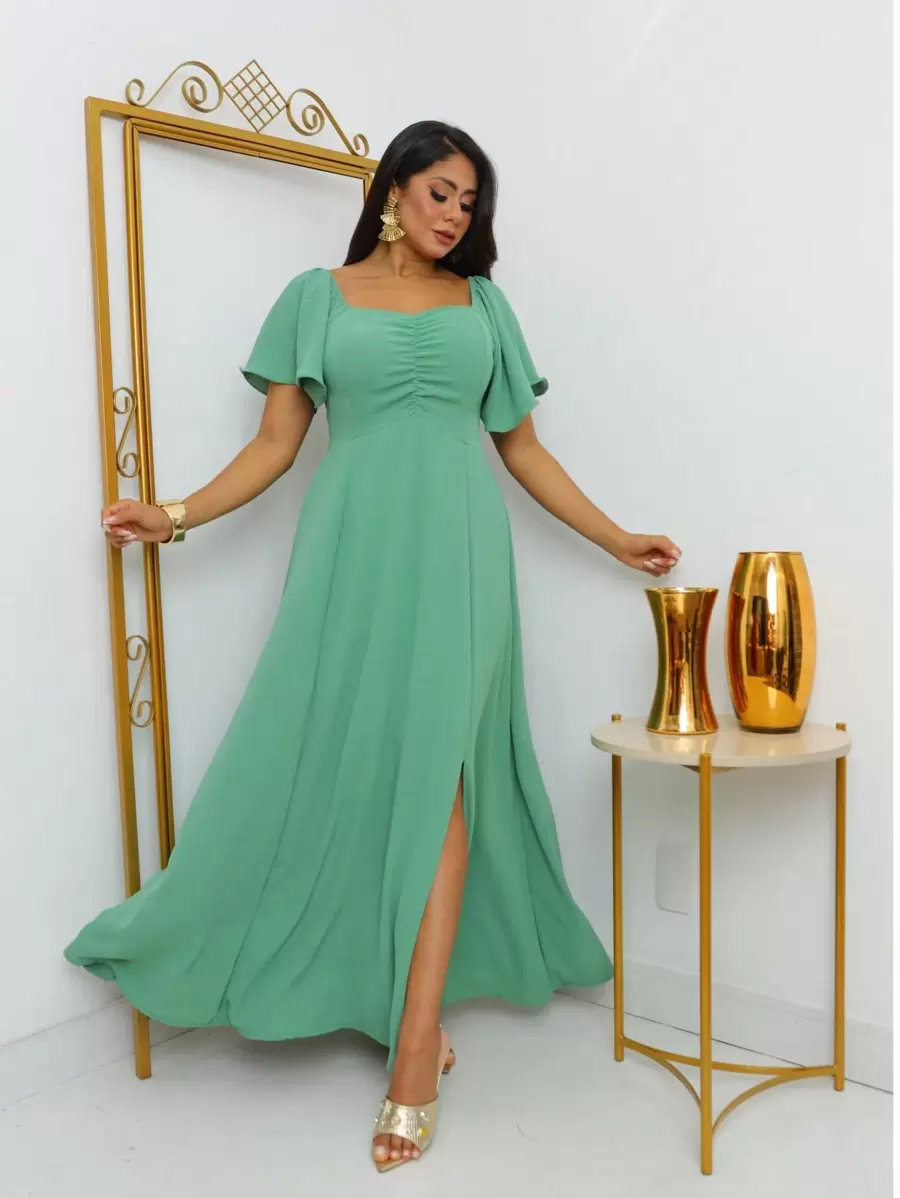 Duna Women's Long Dress With Flower Print - Olive Green - View 1