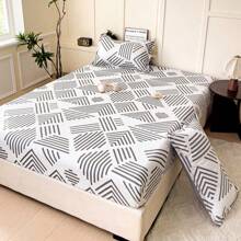 1pc Soft, Comfortable, Skin-Friendly Printed Fitted Sheet - Simple Gray - View 7