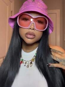 1pc Fashion Oversized Round Frame Glasses, Pink Frame With Pink Lens For Summer Beach Vacation,Outdoor,Travel - 粉色 - 查看 2